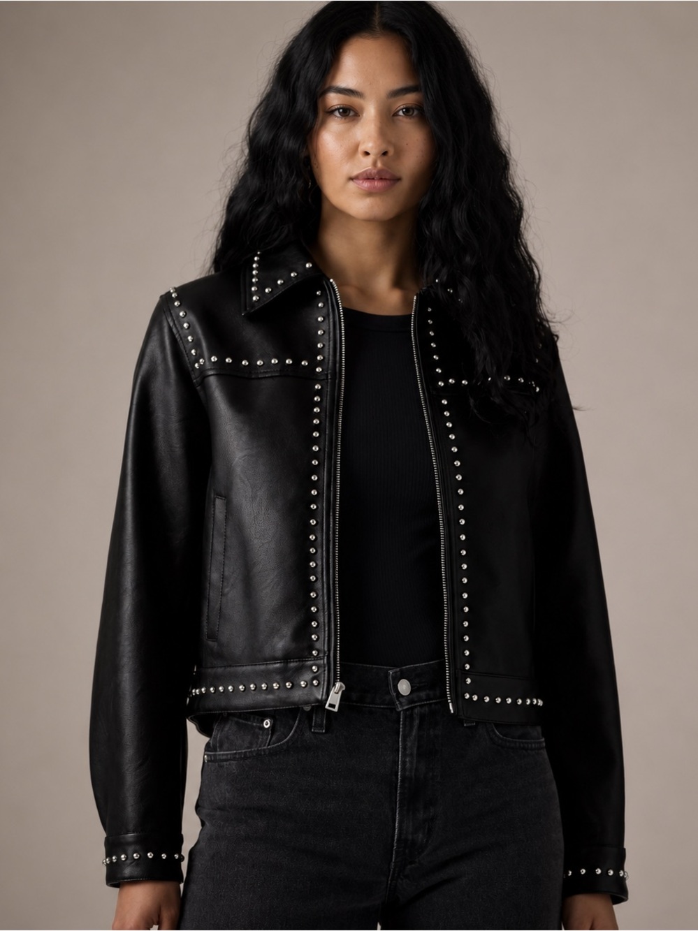 Levi's Faux Leather Studded Jacket Black Silver S